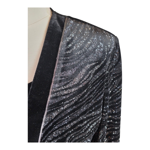 Sheri Martin Vintage 2PC Glitter Pantsuit Black Silver Faux Jacket Pant Set 6/10 - Picture 3 of 12